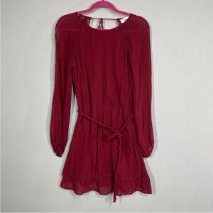 Sezane Dress Women 36 US 4 Burgundy Red Aurelia Mini Long Sleeve Open Back